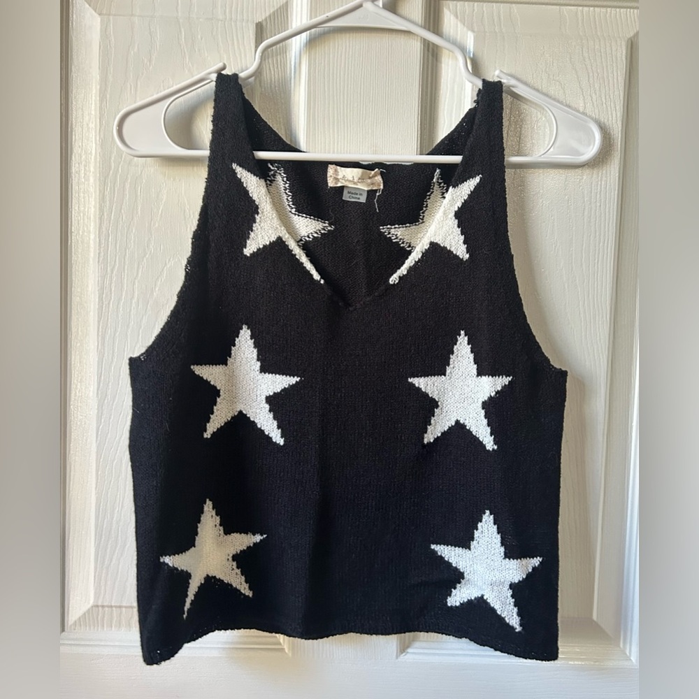 Altar’d State Black Tank Top with White Stars